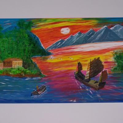 coucher de soleil sur un lac en Indonésie $160.00