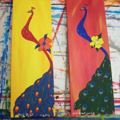 paons  acrylique 2 tableaux  8