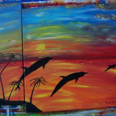 2 tableaux Dauphin au soleil  $125.00