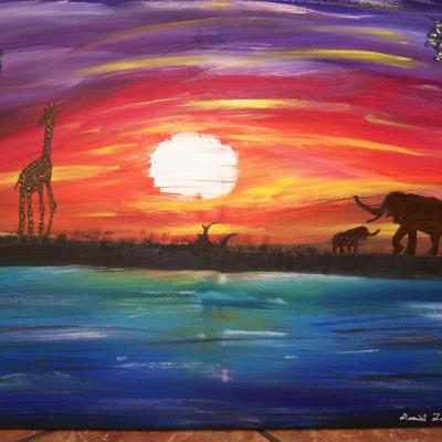 coucher de soleil  sur la plaine africaine  $145.00