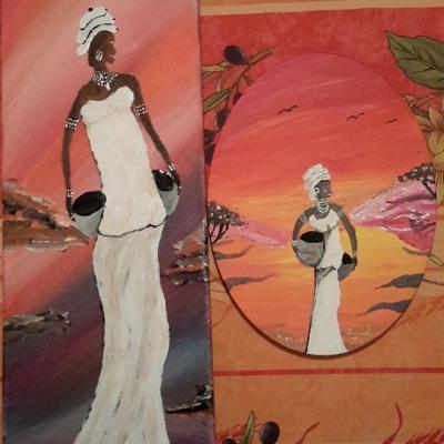 2 tableaux  femmes  Africaine grande à $45.00 petite à $25.00