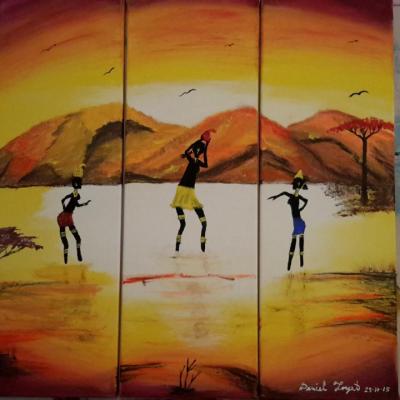femmes Africaine dans la plaine 3 tableaux $115.00