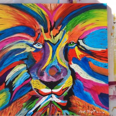 abstrait lion colorés  $125.00